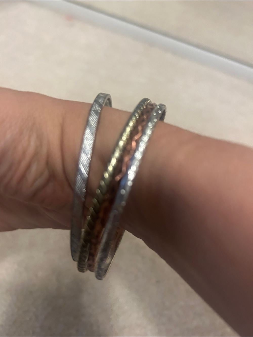 Multi-Tone Stackable Bangle Bracelet Set - Silver, Gold, Rose Gold